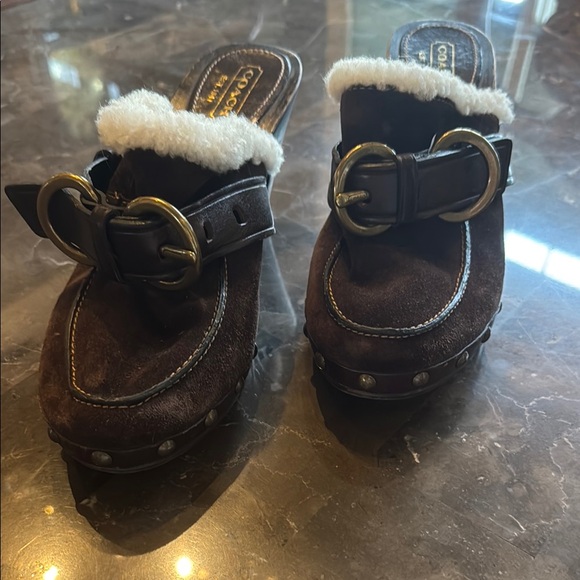 Coach Brown and White Cozy Mules - Picture 2 of 6